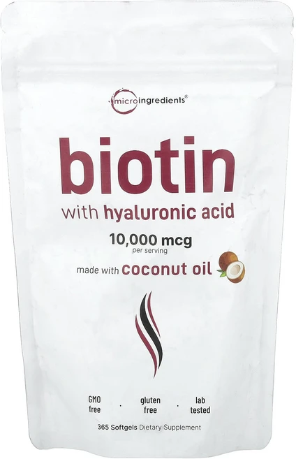 Micro Ingredients Biotin with Hyaluronic Acid 365 Softgels, Micro Ingredients, Biotin with, 1개 - 쿠팡