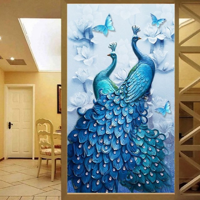 SAMARA 한쌍 공작새 보석십자수, 1개