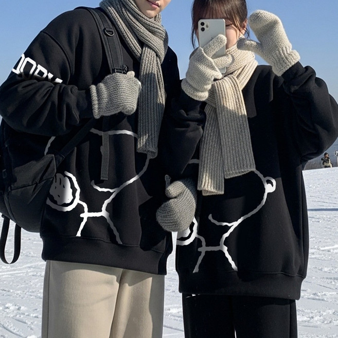 문컬렉션 스누피 정품 남녀공용 기모 맨투맨 남성 여성 따뜻한 겨울용 빅스누피 티셔츠