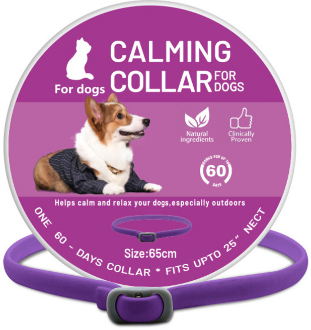 커채 베스트셀러 페로몬 수딩 펫 목걸이 조절 캣츠 애완동물 불안 완화 목걸이, 보라색 65cm, 1개