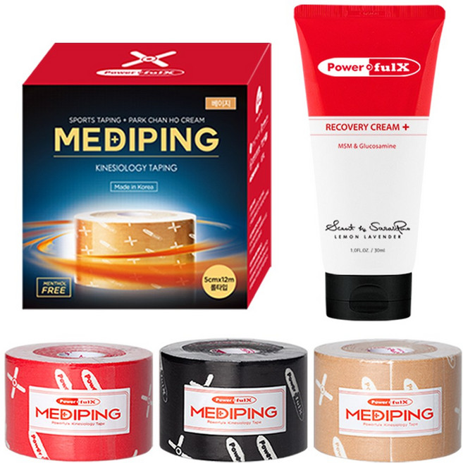 [파워풀엑스] 메디핑 + 리커버리크림 플러스, 30ml, 롤타입(12m), 레드, 1개