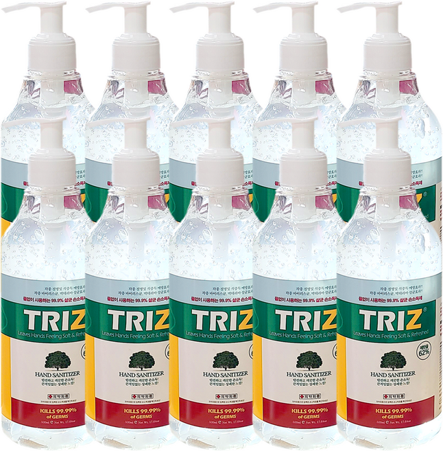 트리즈 겔타입 살균 손소독제 에탄올 62%, 10개, 500ml