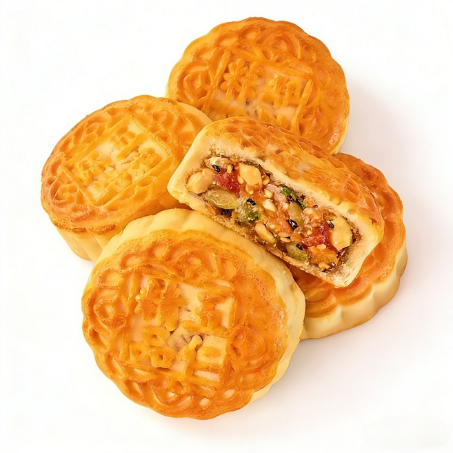 광동식 오인 월병 2.5kg 대용량 흑임자 대추앙금 팥앙금 코코넛 전통 중추절 벌크 월병, 전통 오견과 월병 25개입