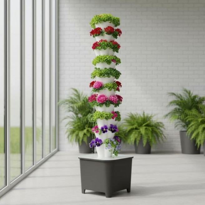 티루시 수경 재배 시스템 키트 에어로포닉 타워 50 홀 가든 수직 채소 심기 시스템 펌프 및 이동식 물탱크 포함, 1개