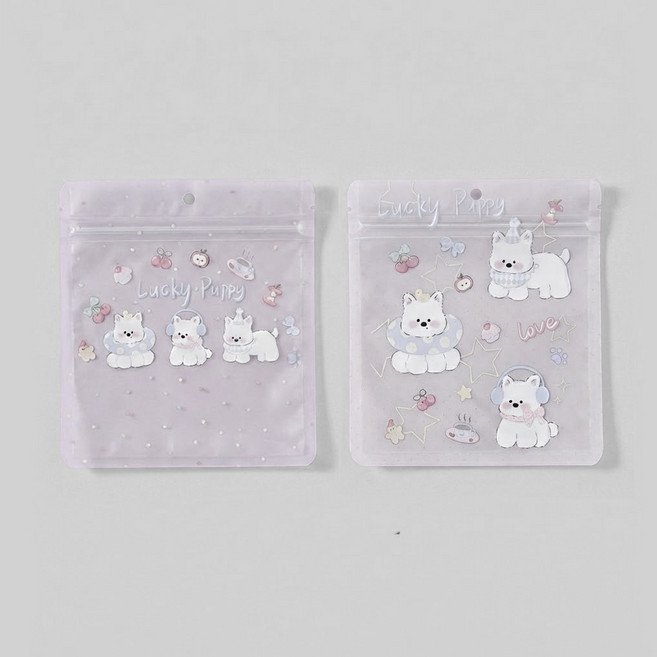 그린나무 귀여운 캐릭터 구디백 지퍼백 파우치 선물 포장봉투 2종 40개, 1세트, 옵션8. 반투명 럭키퍼피