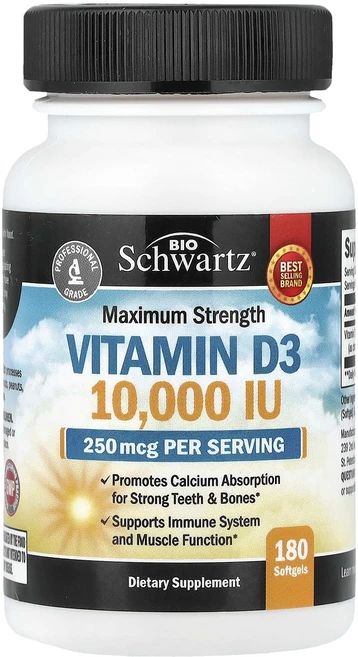 BioSchwartz 맥시멈 스트렝스 비타민D3 250mcg(10000IU) 소프트젤 180정, BioSchwartz맥시멈스트렝스비타민D3250mcg1, 1개 - 쿠팡
