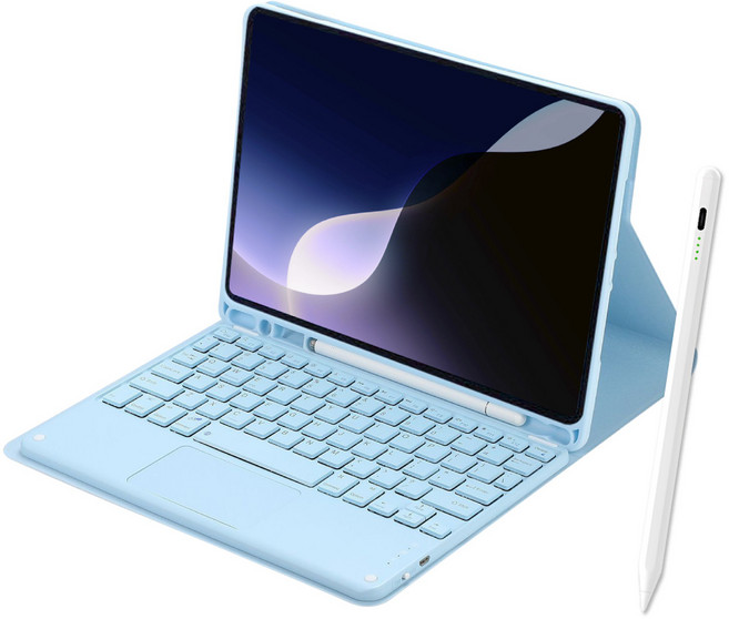 聆翔 iPad 磁吸式藍牙鍵盤保護套 軌跡觸控板 平板鍵盤保護殼, 藍色+觸控筆,不加保護套, 1個