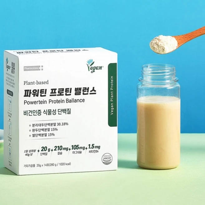 비건프로틴 파워틴 프로틴 밸런스 /비건인증 식물성단백질 단백질보충제 머슬 헬스보충제효과 단백질 완두단백 식사대용쉐이크 체력보강 체중조절용 단백질 운동보조식품 헬스부스터, 1박스_7일분, 1개 - 쿠팡