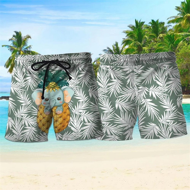 재미 있은 코끼리 그래픽 하와이 짧은 바지 여름 캐주얼 휴가 인쇄 해변 반바지 수영 트렁크, 1개, 9. Shorts-ZFA42670 / N. 140...