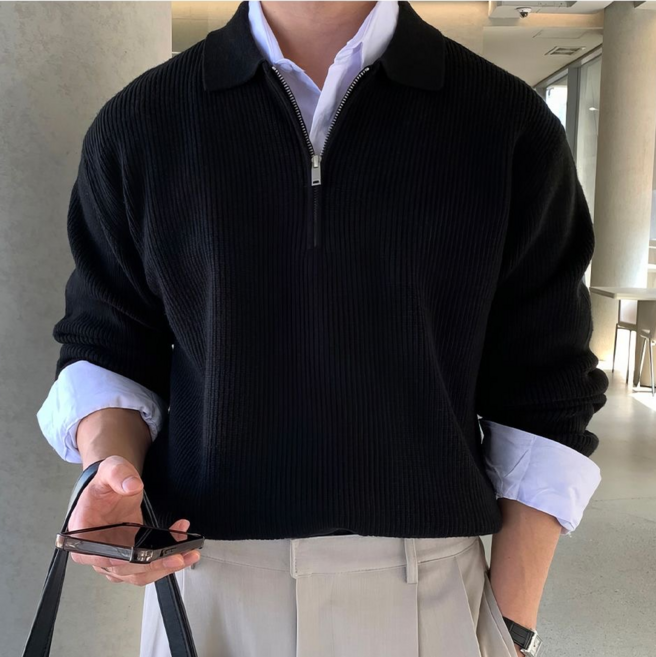 Makone 남성 반집업 스웨터 패션 니트티셔츠 루즈핏 심플