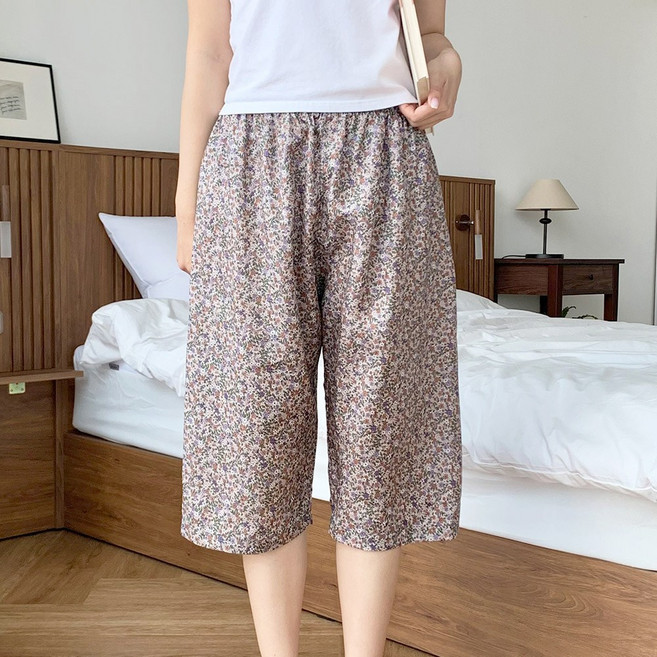 국산 여성 인견 꽃 7부 파자마 바지