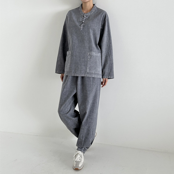 긴팔 가을 생활한복 개량한복 20수 자수티바지 저고리바지 남녀공용 실내용 절복 법복 국산한복