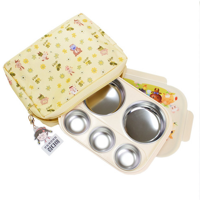 유아 스텐 어린이집 유치원 식판 잠금형 식판+뚜껑+파우치+네임택, 03 옐로우, 05 프린세스, 1개