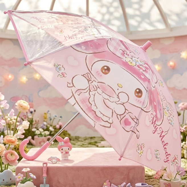 산리오 마이멜로디 러블리 체크 블링 잘보여 투명 우산 돔형 캐릭터 우산 여아 조카 선물