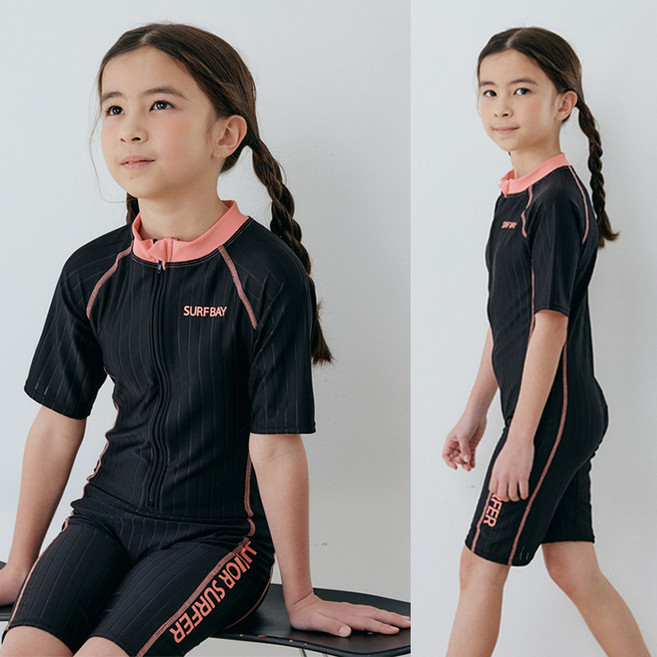 솜니움베베 초등학생 여아 지퍼형 래쉬가드 수트 올인원 실내 수영장 키즈 생존수영복 세트