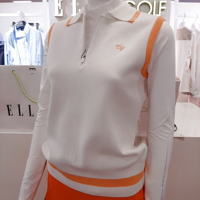 엘르골프 앞뒤반전포인트로 다양하게연출가능한 반집업폴로조끼스웨트 6J-43103820