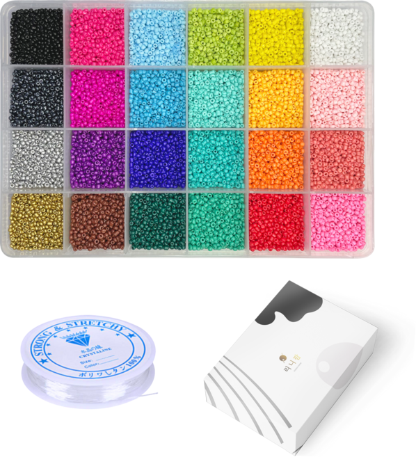 리니팜 24색 시드비즈 세트 반지 팔찌 마스크 목걸이줄 스트랩 키링 만들기 비즈공예재료 키트 랍스터고리 올챙이캡 누름볼 악세사리부자재, 비비드2mm, 1개