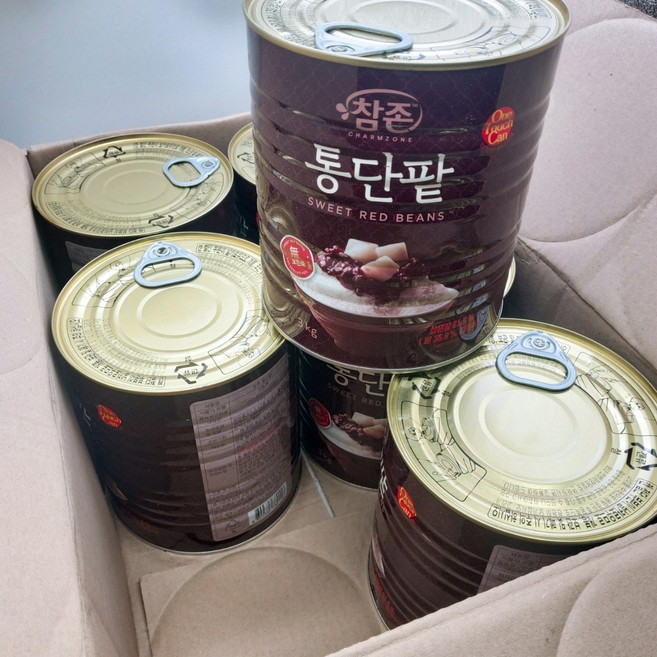 업소용/대용량 국내제조 참존 통단팥 1박스(3kg x 6캔) 빙수용통단팥 빙수재료, 3kg, 1