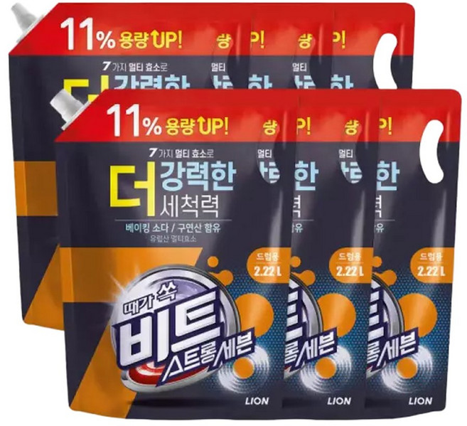 비트 스트롱세븐 액체세탁세제 드럼용 리필 2.22L 6개