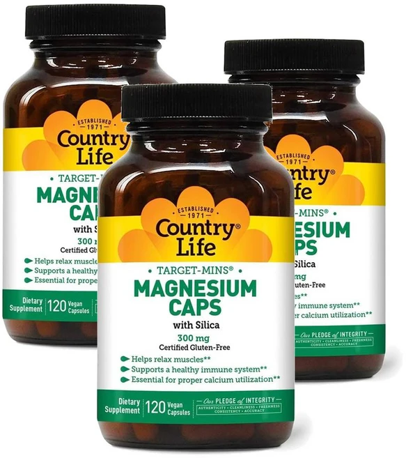 컨트리라이프 마그네슘 위드 실리카 300mg 캡슐 Country Life Target-Mins Magnesium, 3개, 120정 - 쿠팡