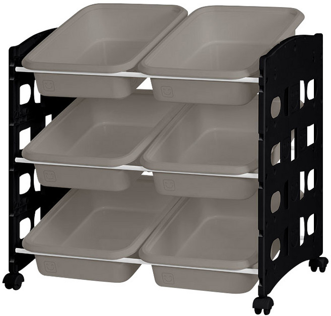 조이 트롤리 이동식 정리함 장난감 3단 6단, 트롤리 브라운, 6단(블랙)