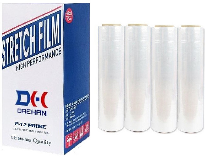(DAEHAN) 스트레치필름 공업용랩 보호필름, 고기능스트레치필름, 1세트, 12mic 4롤