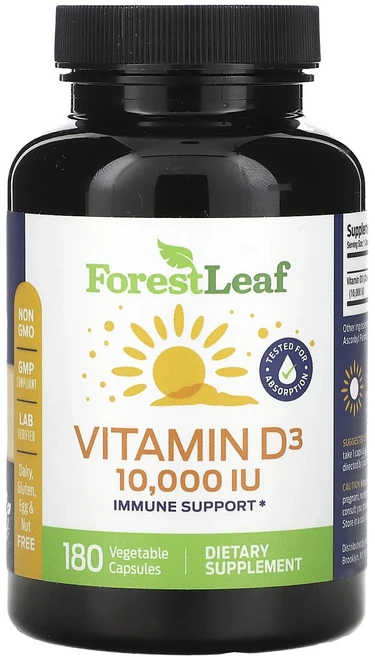 Forest Leaf 비타민D3 250mcg(10000IU) 베지 캡슐 180정, ForestLeaf비타민D3250mcg10000IU베지, 1개 - 쿠팡