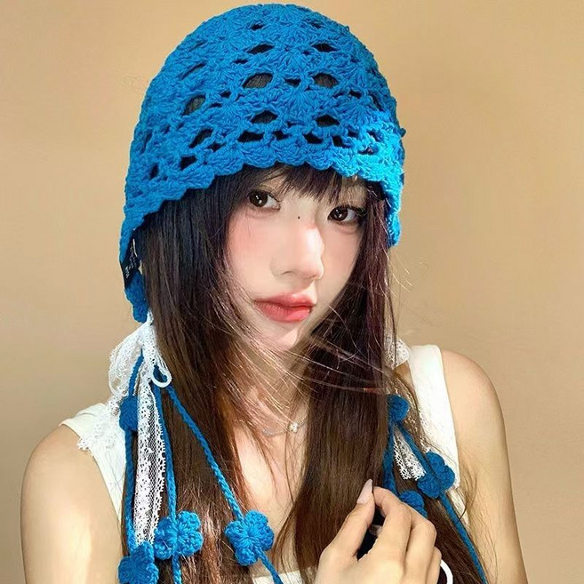 여성 니트 모자 캐주얼 여자 비니 모자 두거 빈티지 손뜨개 귀달이 모자 펀칭 통기 니트비니 CJJ