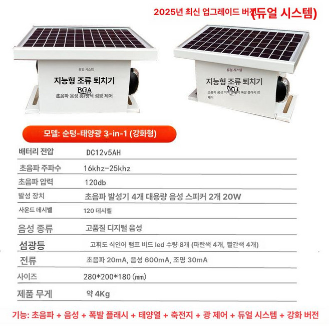 새쫒는기계 과수원 광 동물 열 농장 까마귀 상품 소리 해충 초음파 조류퇴치기 음성 야외, 태양광 3-in-1 (향상형)