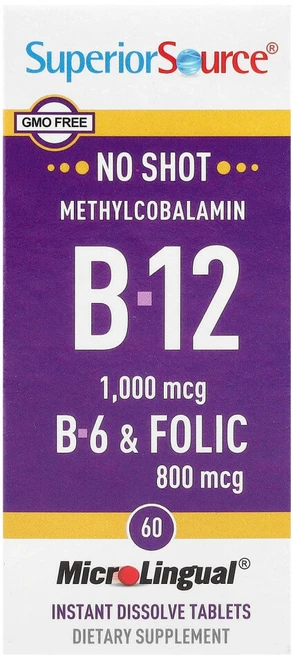 슈페리어소스 메틸코발라민 B-12 B-6 & 엽산 용해되는 MicroLingual 정제 60정, 1개 - 쿠팡