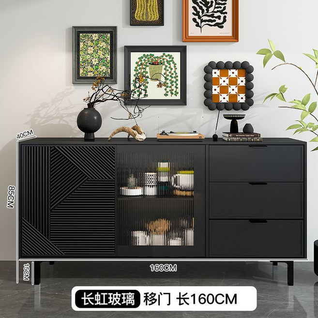 輕奢白 長虹玻璃移動門餐邊櫃 150x40x85cm, 1個, 【高級黑】長虹玻璃,單開門【80*40*85】, 高級黑