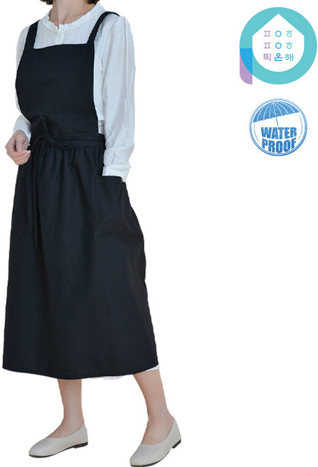 픽온해 폰토 프로방스 원피스형 방수 포켓 앞치마, (Large)폰토 오닉스블랙, 1개