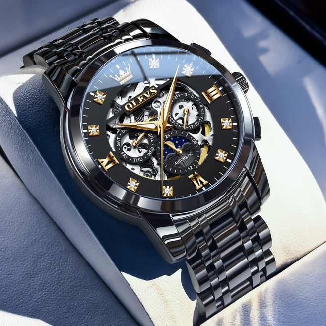 OLEVS 남자손목시계 정품 패션 다기능 기계식 오토매틱 워터프루프 야광 럭셔리 남자시계