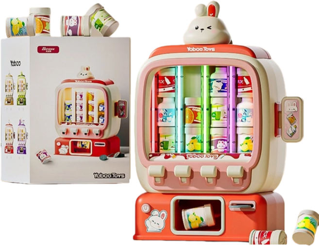 Yoboo.Toys 兒童飲料販賣機 聲光互動投幣玩具 培養手眼協調, 1個, 兔子款(需自備三顆三號電池)