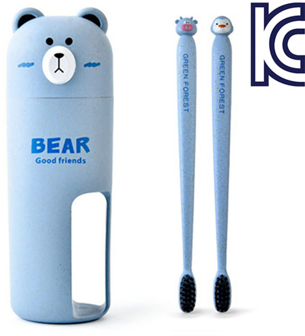 치프몰 휴대용 곰돌이 칫솔 양치컵 세트 여행, 블루, 1개