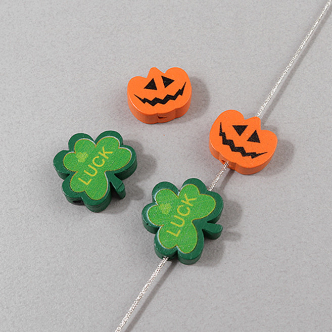 비즈아이 [5831-02]우드통과형 세잎클로버 호박 1개