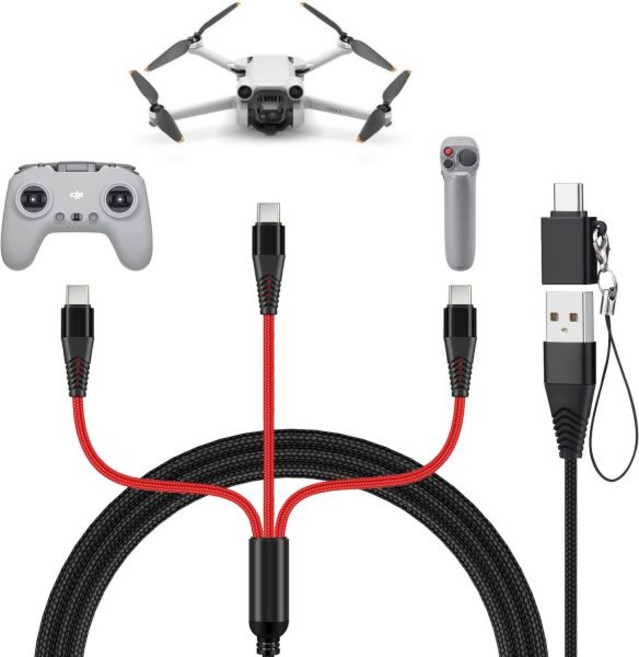 DJI Mini 4 Pro 3 Mavic Air 2S Avata 드론용 충전기 3-in-1 3A 고속 충전 케이블 USB C 및 어댑터 FPV 리모컨 모션 컨트롤러 배터리 액세, 4ft Cable & Adapter