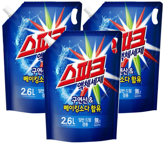스파크 세탁세제 2.6L 리필 액체세제, 3개