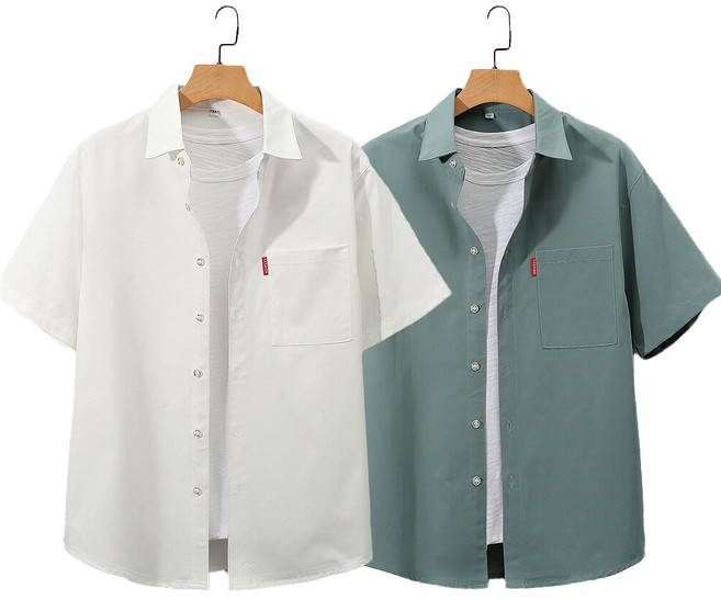 큰귀멍멍 남자 오버핏 셔츠 무지 링클프리 캐주얼 반팔셔츠 1+1