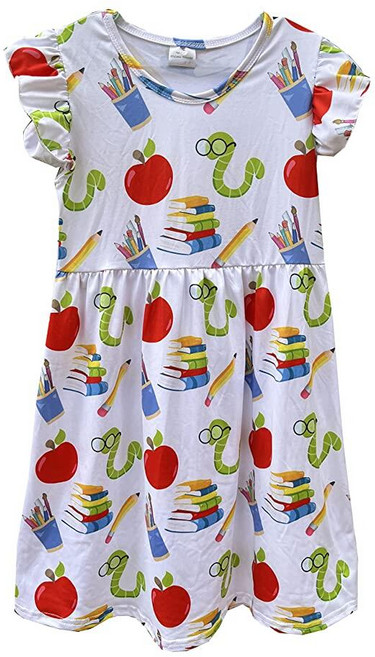 Nebljgo 유아 여아용 개학 드레스 - 사과 연필 책벌레 스쿨 버스 접착제 텔루리온 칠판 무지개 드레스 신학기 F 5세 321777 5540950827, 학교로 돌아가기 C