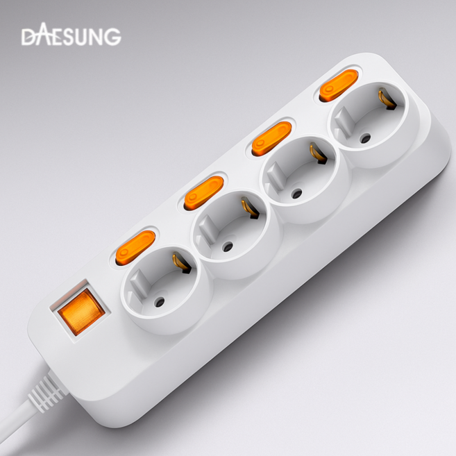 [국내생산] 대성 멀티탭 가정용 일반 절전 개별 2구 3구 4구 5구 6구 1M 1.5M 2M 2.5M 4M 4.5M 과부하차단 통합 스위치 안전 접지 사무실 긴 플러스탭 콘센트, 개별/4구/화이트, 1개