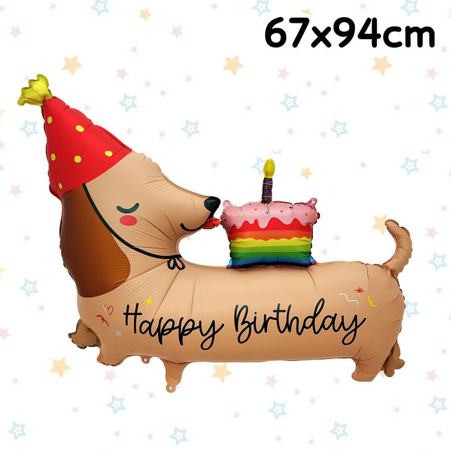 彩虹蛋糕生日狗狗造型氣球 67x94cm 生日派對裝飾, 37吋彩虹蛋糕生日狗狗67x94cm, 1個