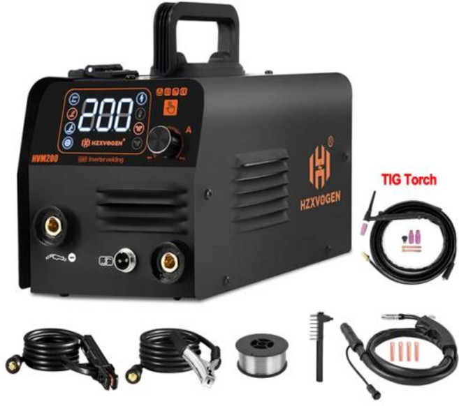 논가스용접기 스폿 HZXVOGEN 반자동 HVM200 MIG 3 in 1 MIG/MMA/LIFT TIG 가스 용접 장비 없음 IGBT 인버터, 2) with TIG torch 220V, 1개