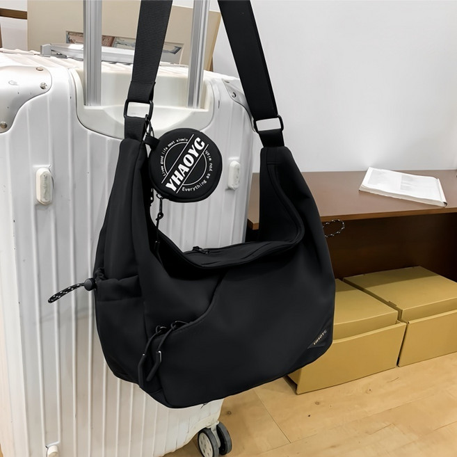 HYAOYC 斜挎包 男女同款休閒通勤運動包防水機能大容量郵差包, 黑色