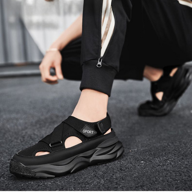 UNIQUEZON 남자 통굽 초경량 쿠션 샌들 스트랩 쿠션 슬리퍼 키높이 아쿠아슈즈