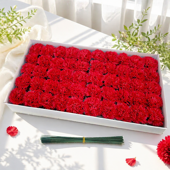 블랙앤화이트 비누꽃 카네이션 50p + 일반꽃대, 빨강, 1개