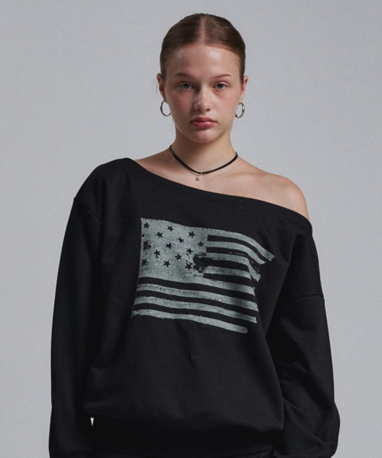 [카네이테이] THE STARS AND STRIPE CROP CREWNECK (BLACK)