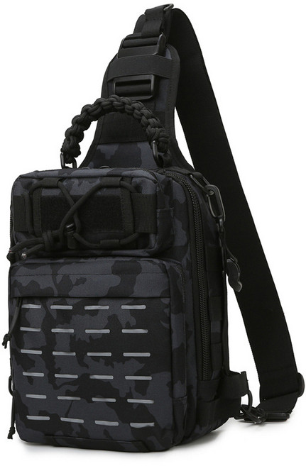 Neirny 남자 전술 낚시 숄더 크로스백 여행 캠핑 야외 밀리터리 택티컬 낚시 보조 군인 가방 루어가방 슬링백, 블랙멀티카모