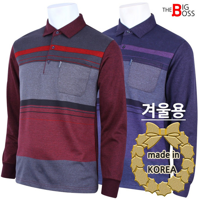 [더빅보스] 골프겨울59A카라티 남성용 국산 이너웨어 긴팔 기모 고급 우수한 품질 빅사이즈 외출복 신사복 중년 신사 티셔츠