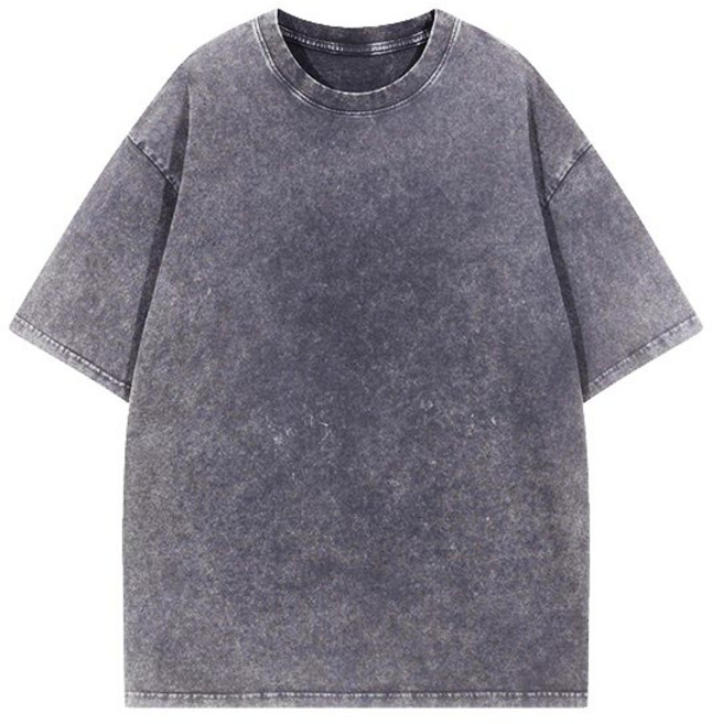 ANYOU 유니섹스 수축방지 순면 티셔츠 빈티지 워싱 라운드넥 반팔티